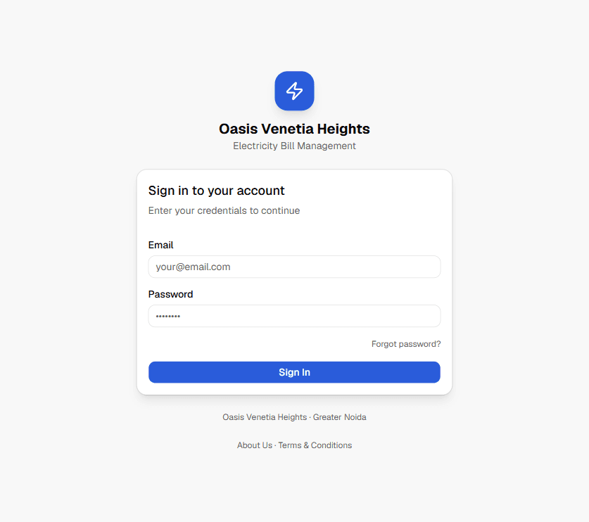 Oasis Venetia Heights — Electricity Bill Portal