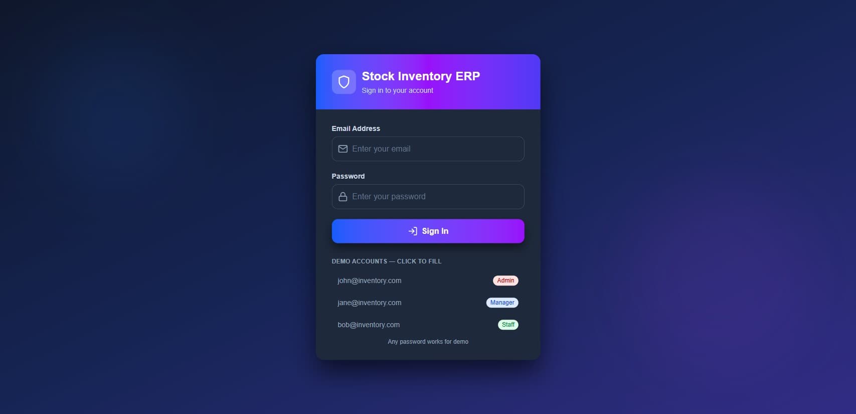 Stock Inventory ERP System